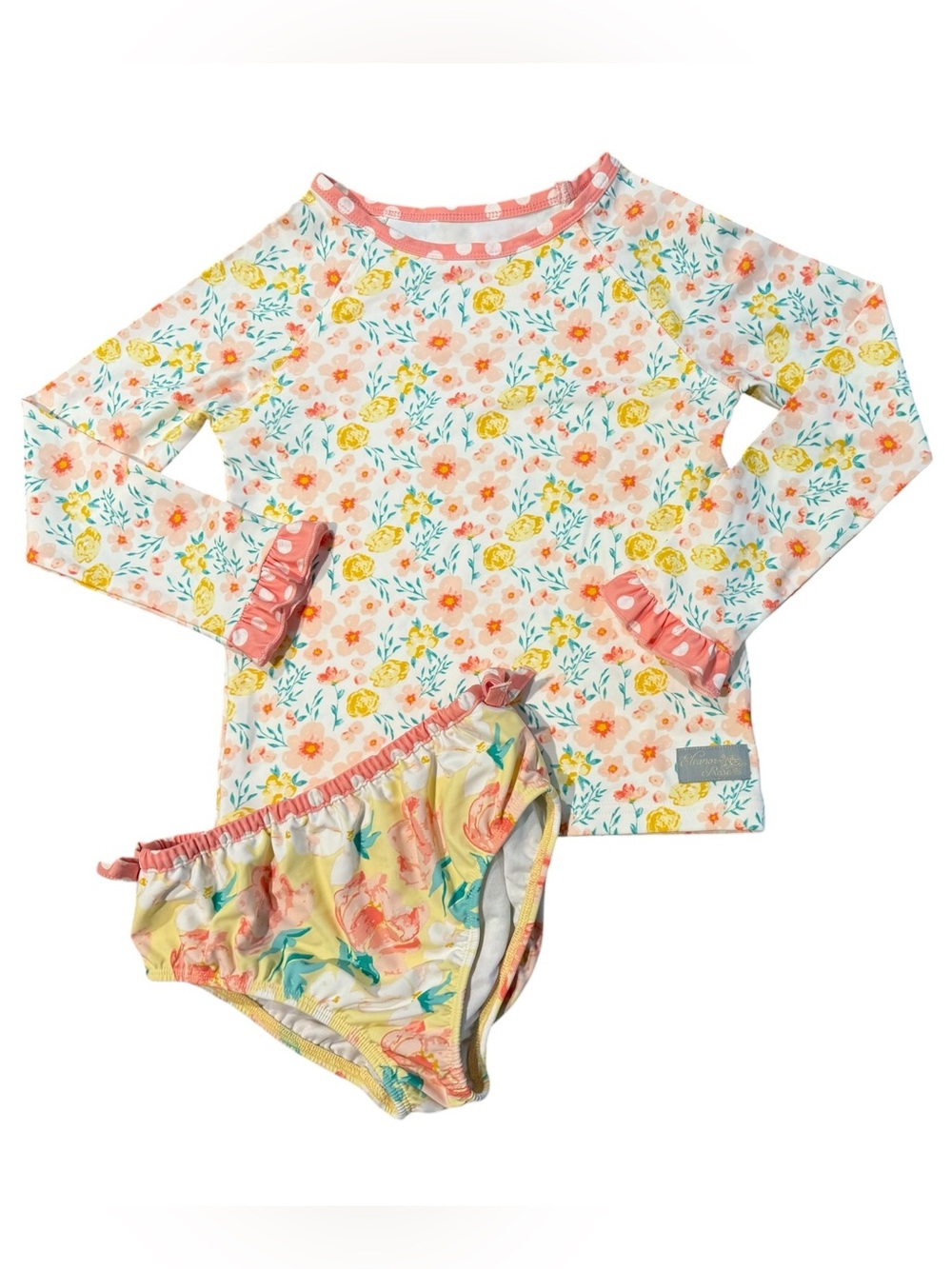 Eleanor Rose Floral Rashguard Two Piece Swimsuit Size 8-10